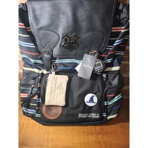 Black Striped Harry Potter Rucksack Backpack Mischief Managed Sorting Hat NEW